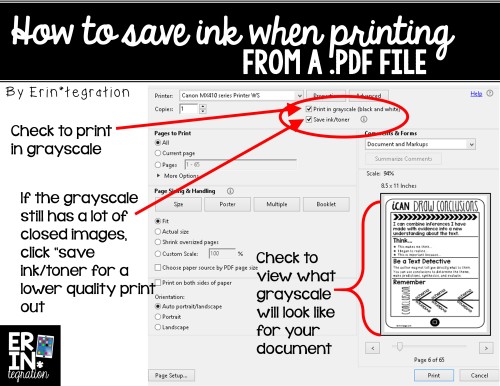 How to print low ink grayscale and low toner from pdf