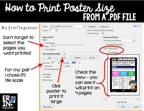 How to print a .pdf file poster-zized