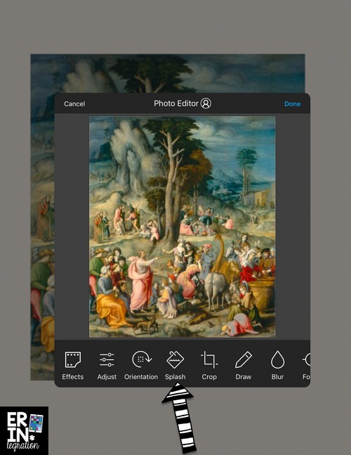 Use the splash tool on the free iPad app Pic Collage to make hidden picture from a masterpiece artwork or illustration from a book. Technology integration & art. Plus it ties into a close reading lesson. Learn how at the link.