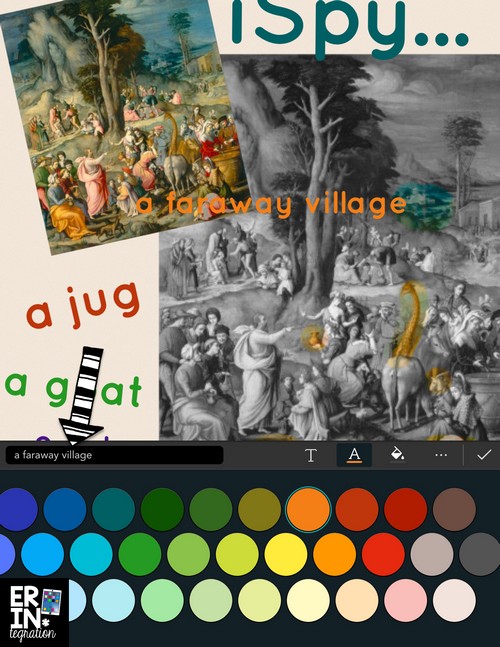 Use the splash tool on the free iPad app Pic Collage to make hidden picture from a masterpiece artwork or illustration from a book. Technology integration & art. Plus it ties into a close reading lesson. Learn how at the link.