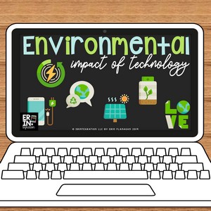 Free Digital Discussion Questions about the Environmental Impact of Technology.  Great for digital citizenship unit!