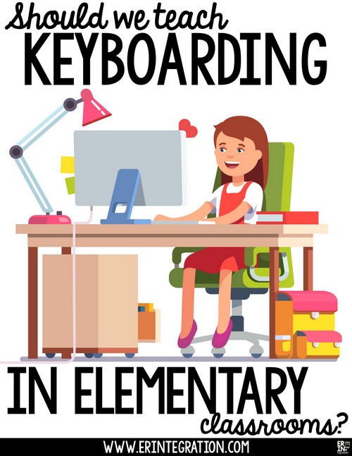 Should elementary students be learning proper keyboarding techniques? Learn why keyboarding should not be the focus of your computer lab time or digital activities until at least 3rd grade. Plus discover what students should focus on instead of learning to type. Image of girl at computer