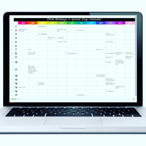Computer with STEM Holiday Calendar Displayed on Google Sheets
