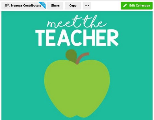 Wakelet meet the teacher collection, share, copy, and edit buttons