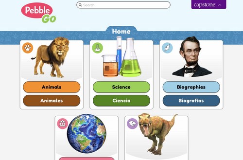 screenshot of PebbleGo topics