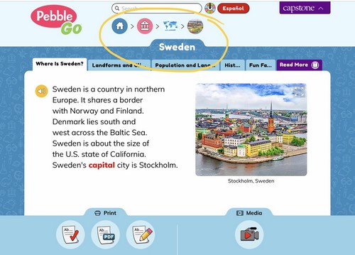 screenshot of online research on PebbleGo