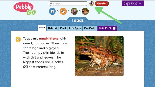 screenshot of online research on PebbleGo