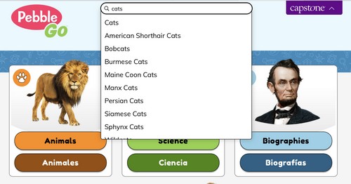 screenshot of online research on PebbleGo