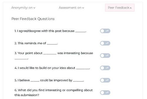 screenshot of feedback options in the Parlay online class discussion tool