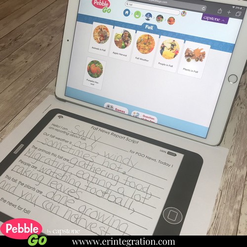 screenshot of fall weather articles on PebbleGo