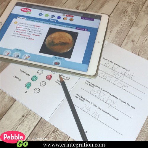 screenshot of Mars article on PebbleGo
