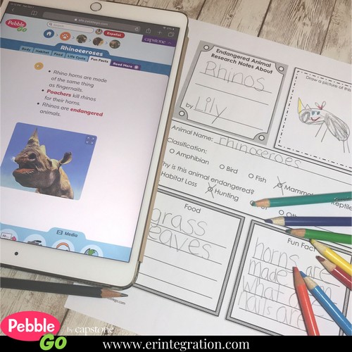 Screenshot of PebbleGo animal article for research during Project Based Learning