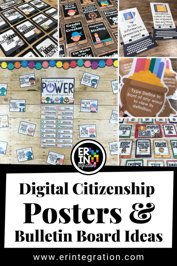 collage of various digital citizenship bulletin boards by Erintegration