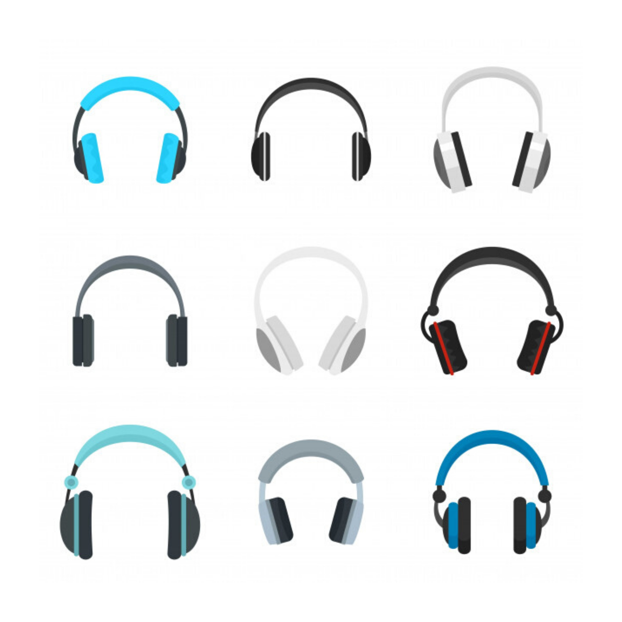 9 headphone styles organized in a grid