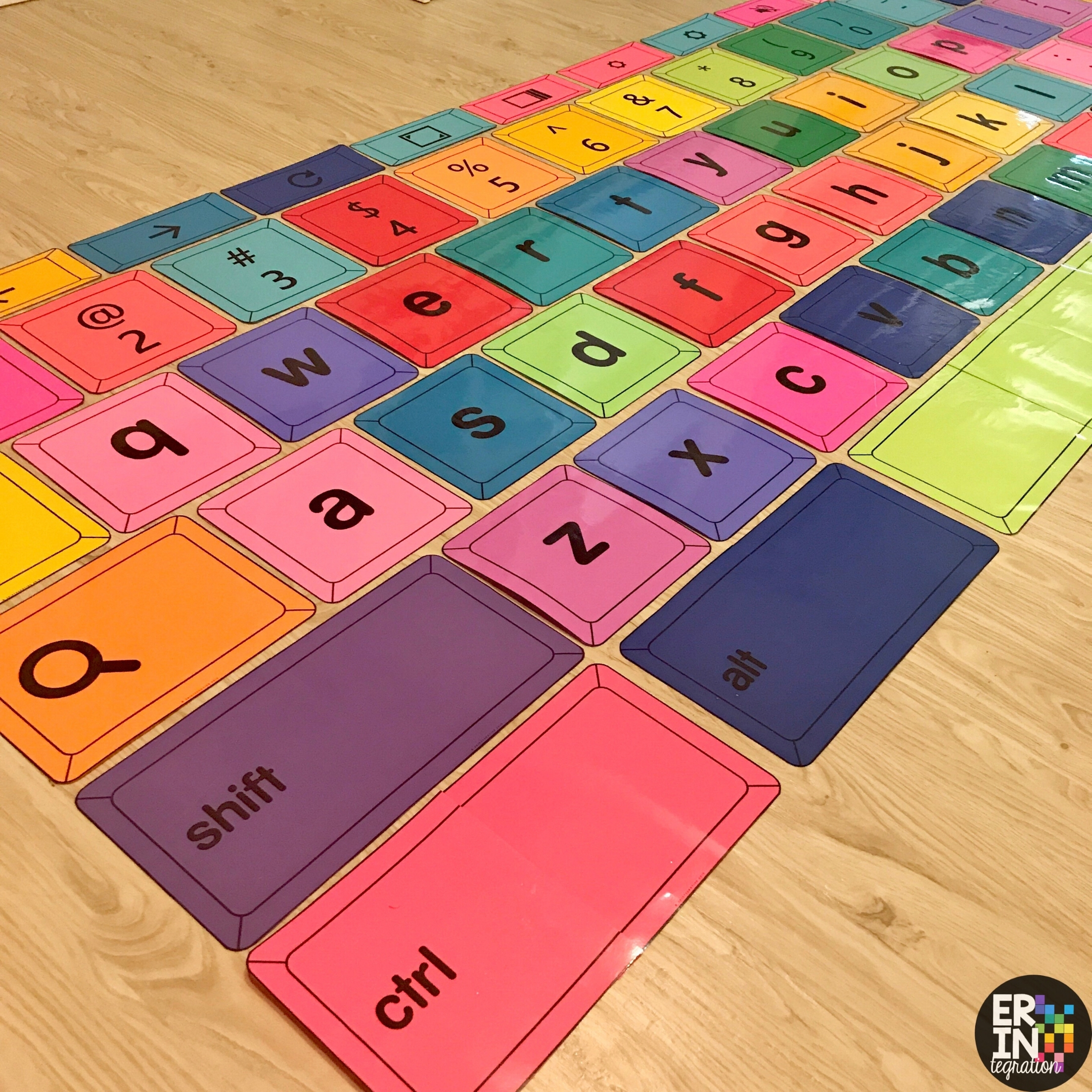 large printable Chromebook Keyboard laid out on classroom floor