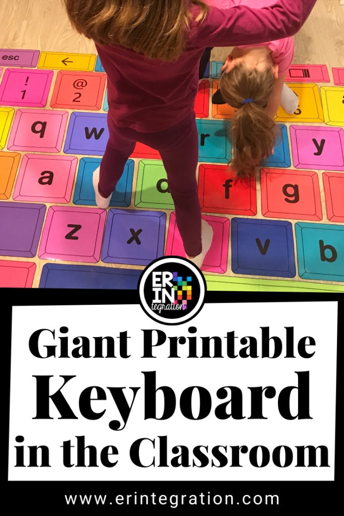 students walking on a large printable keyboard