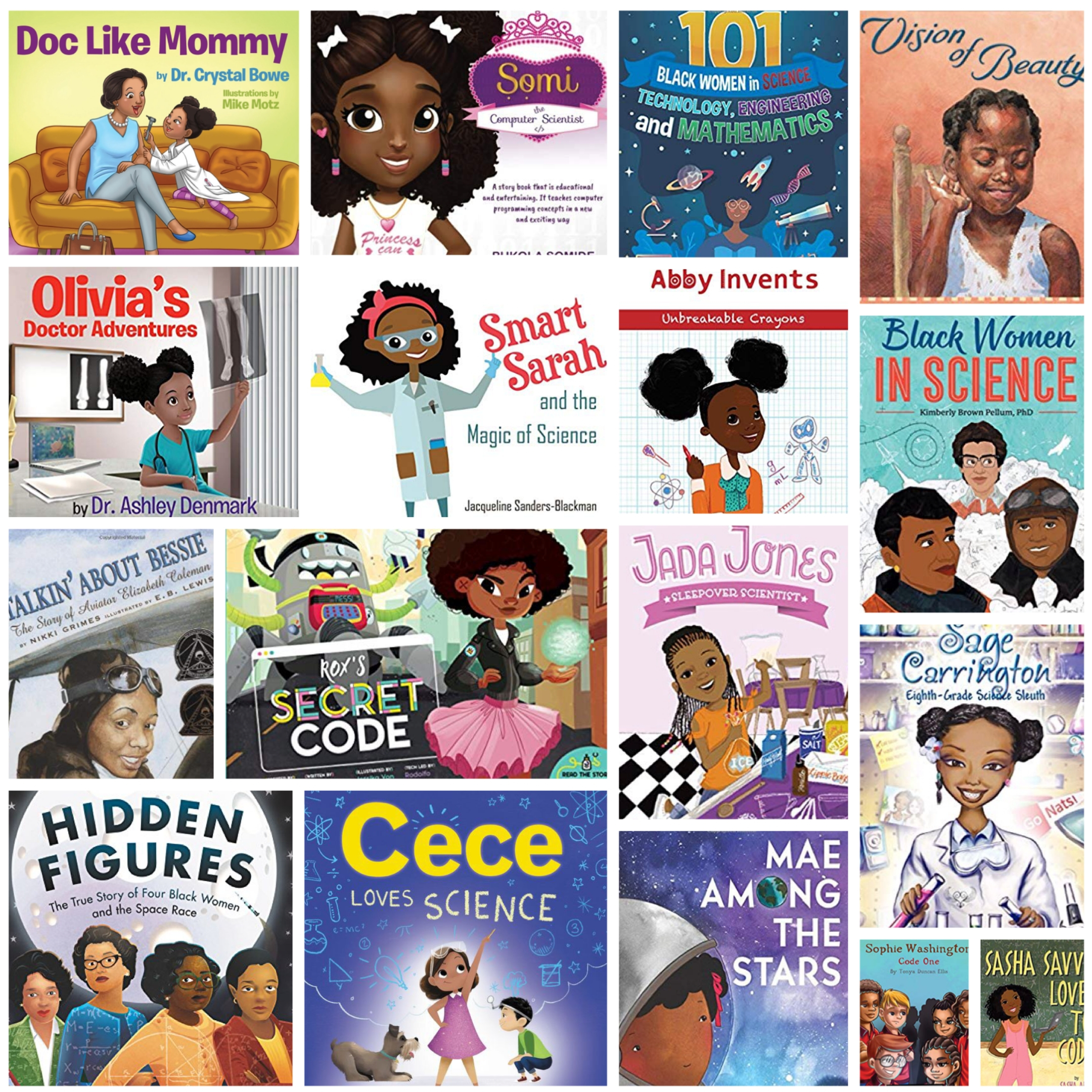 collage of STEM books featuring Black girls and Black women