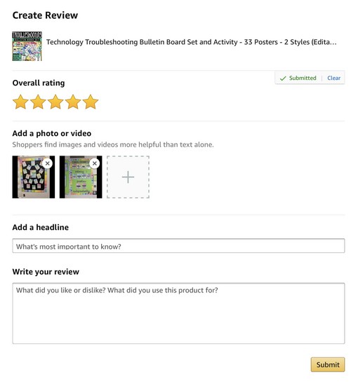 screenshot of teacher resource review on Amazon Ignite