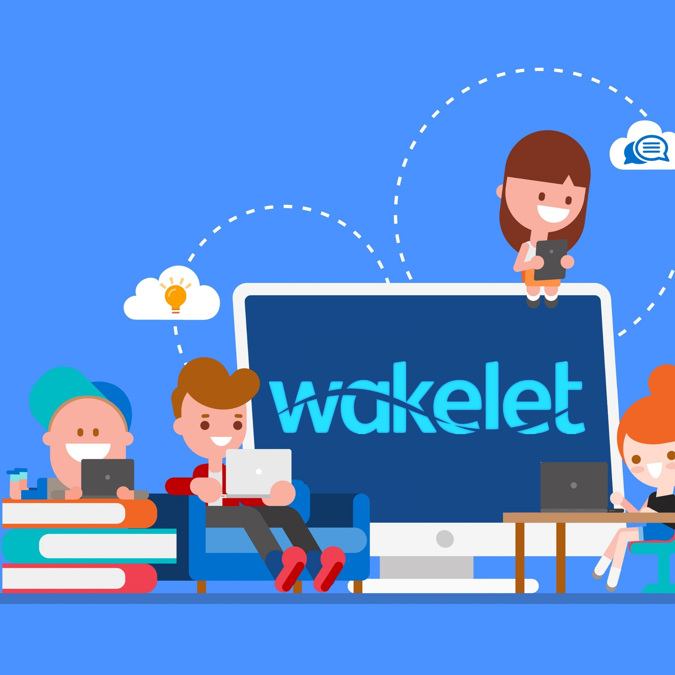 illustration of kids collaborating on Wakelet Spaces on various devices