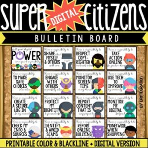 Digital Citizenship Posters & Bulletin Board Set: Super Hero Theme