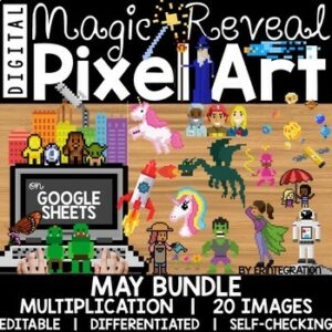 Digital Multiplication Practice: Google Sheets Pixel Art Magic Reveal MAY BUNDLE