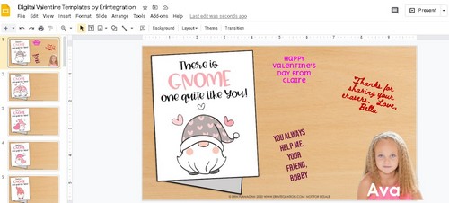 screenshot of Google Slides digital Valentines