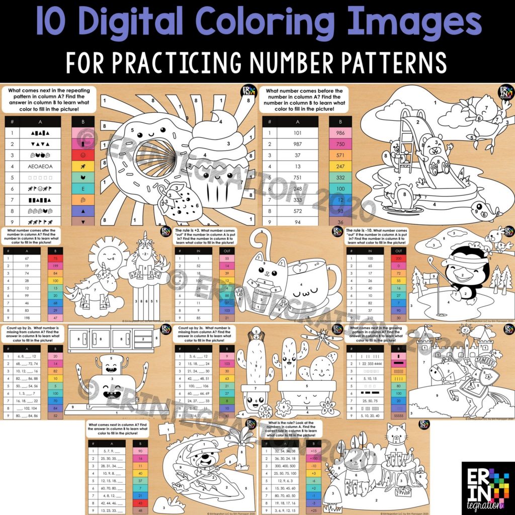 Digital Color by Number for Google Slides Number Patterns Editable