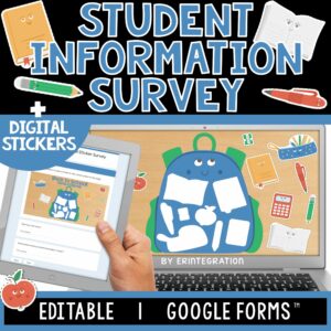 Student Information | Digital Sticker Survey | Editable | Google Forms COVER