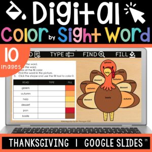 Erintegration Thanksgiving Digital Color by Sight Word Thumbs