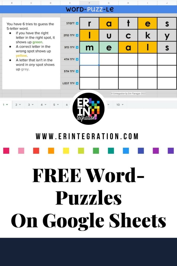 Erintegration Wordle in Elementary Classroom for Google Sheets PIN (1)