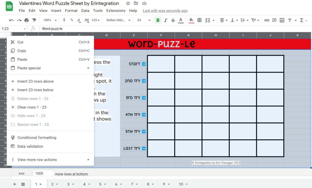 Editing the Wordle Sheetle by Erintegration