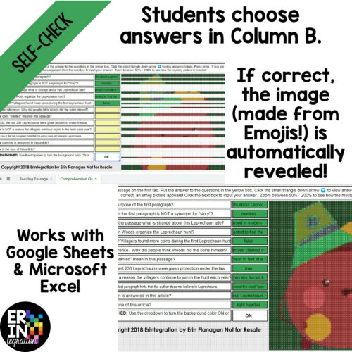 Erintegration Leprechaun Digital Emoji Pixel Art Reveal Reading Comprehension THUMBS 03