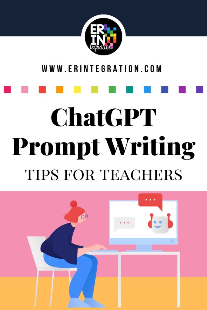 illustration of a teacher writing a prompt on ChatGPT on the computer