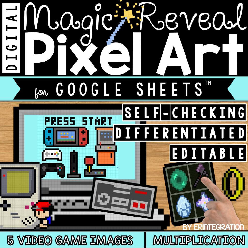 Video Games Pixel Art Magic Reveal | Multiplication & Division Practice on Google Sheets