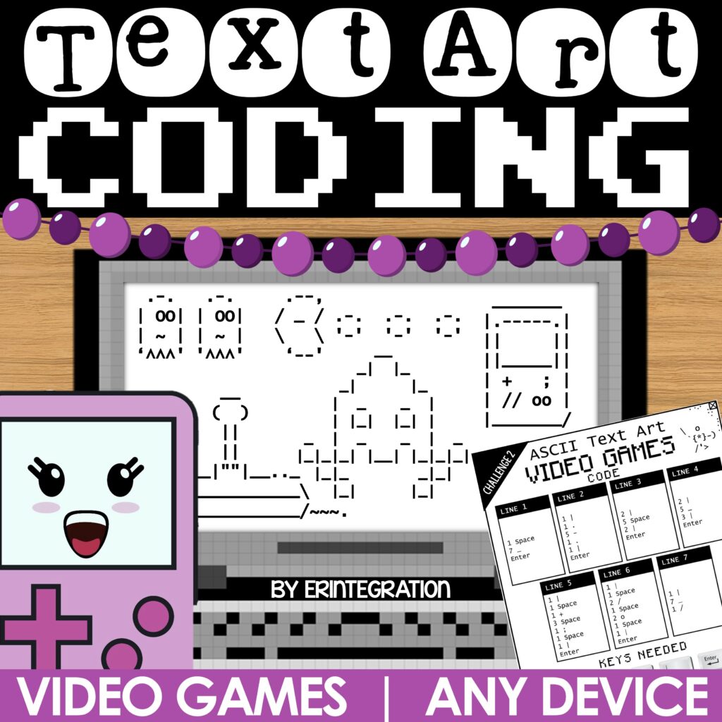 Coding Activities & Typing Practice ASCII Text Art Video Game Theme